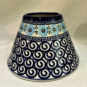 Andy Polish Pottery Unikat Candle Shade Blue Swirls Flowers Artist Signed